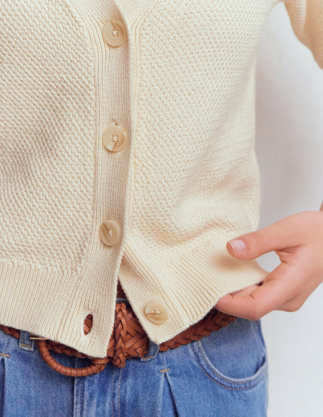 Hayley Cotton V-neck Cardigan-Warm Ivory / Boden Discount