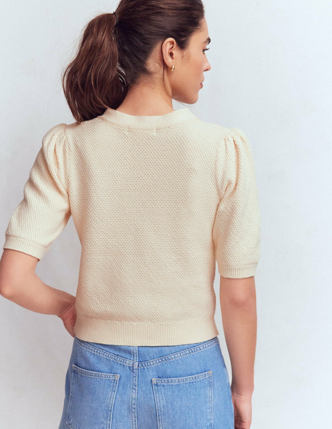 Hayley Cotton V-neck Cardigan-Warm Ivory / Boden Discount