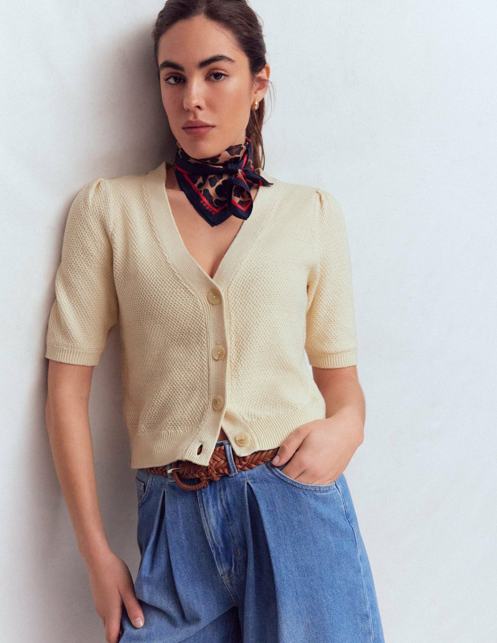 Hayley Cotton V-neck Cardigan-Warm Ivory / Boden Discount