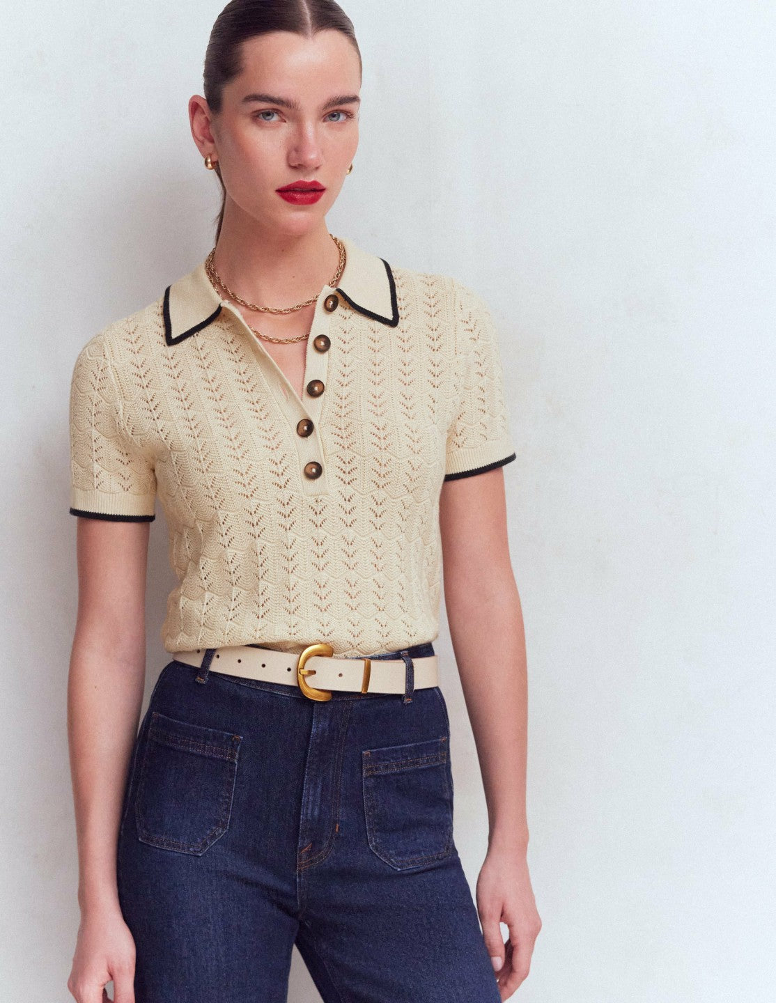 Pointelle Henley T-shirt-Cream / Boden Online
