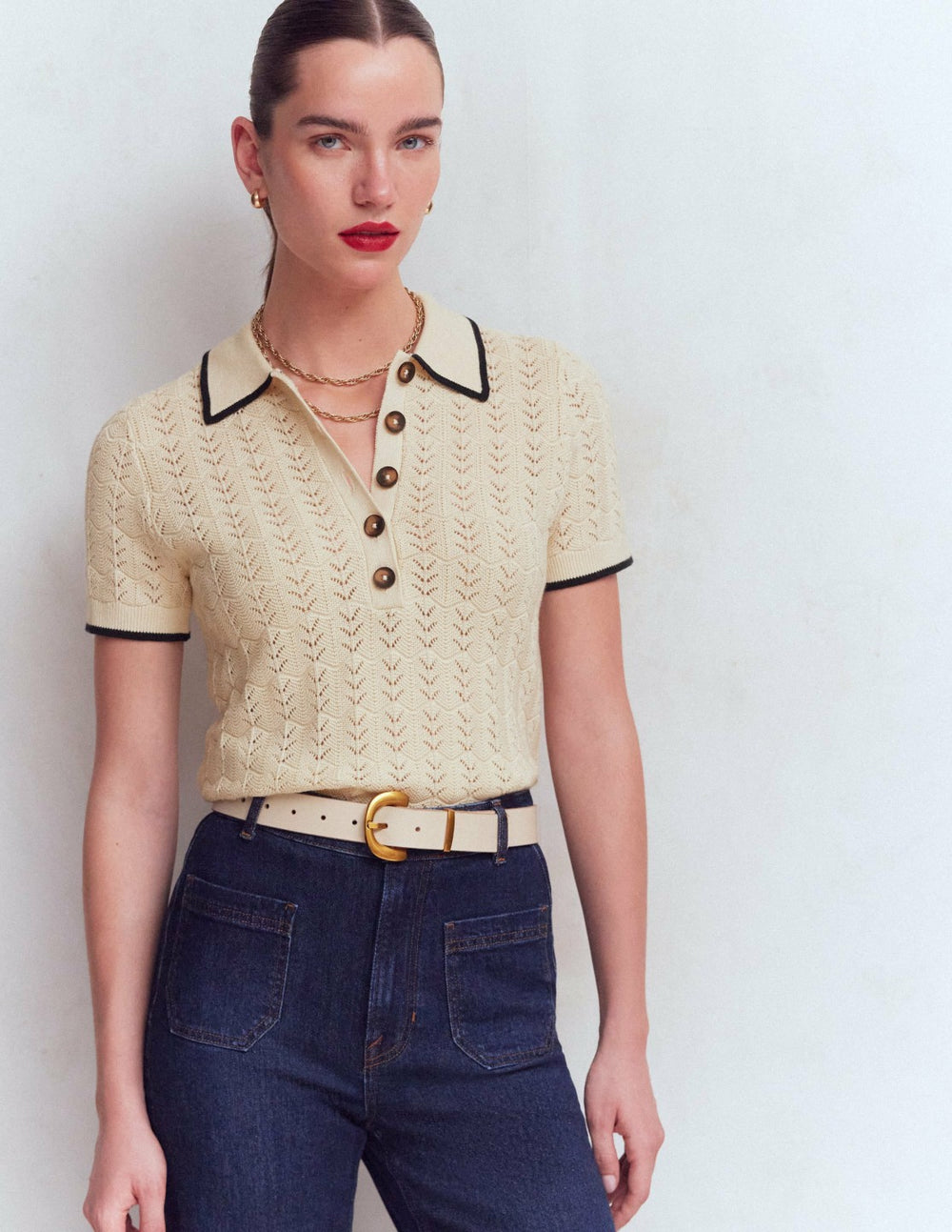 Pointelle Henley T-shirt-Cream / Boden Online