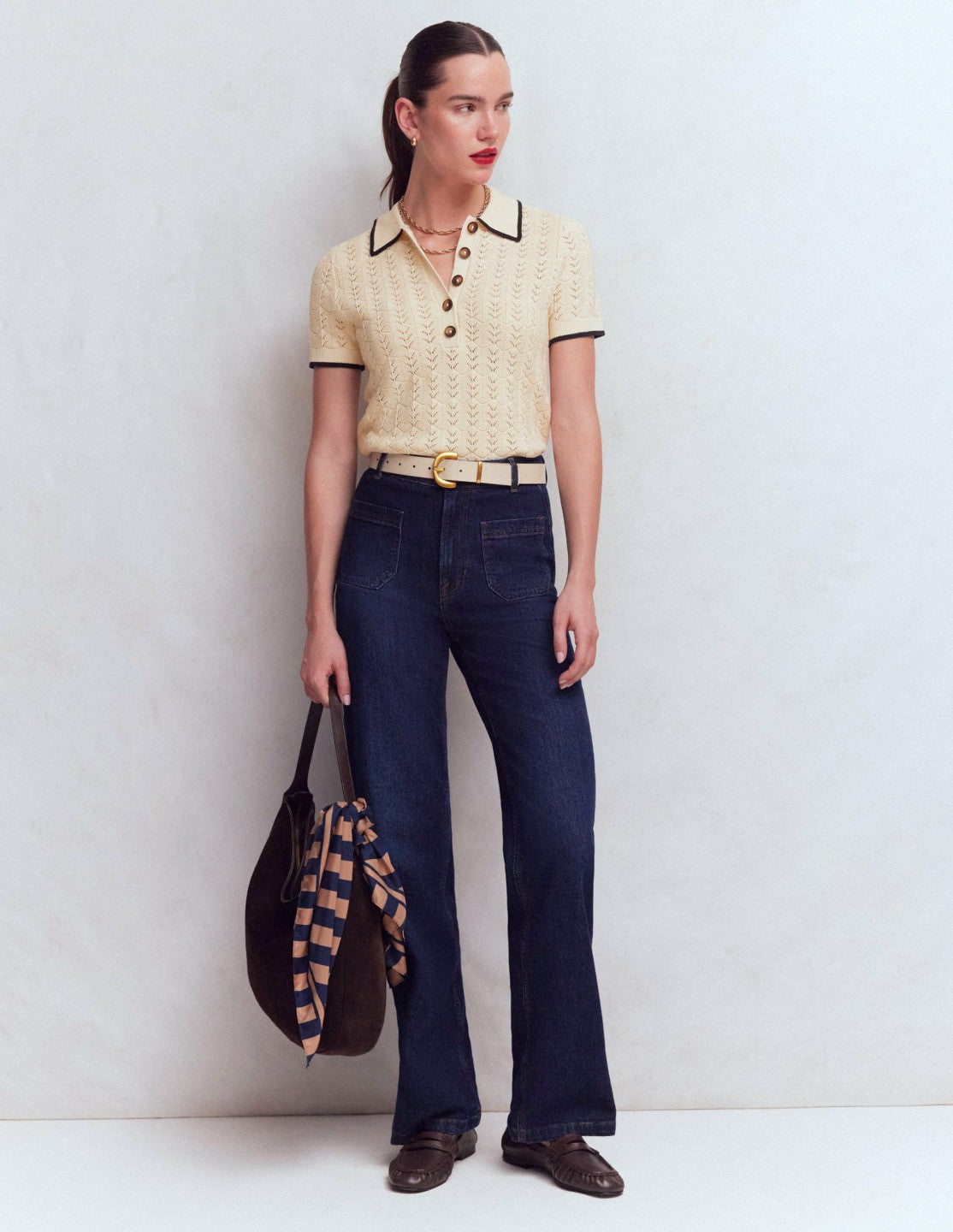 Pointelle Henley T-shirt-Cream / Boden Online