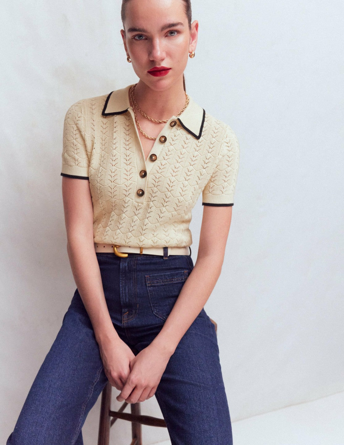 Pointelle Henley T-shirt-Cream / Boden Online