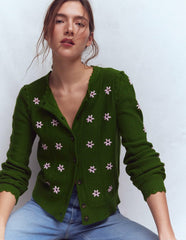 Valeria Crochet Trim Cardigan-Promenade Green , Embroidery / Boden On sale