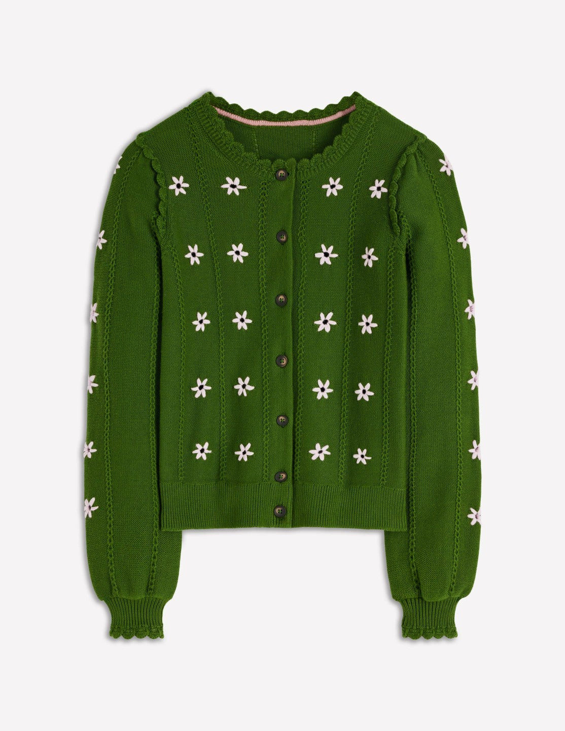 Valeria Crochet Trim Cardigan-Promenade Green , Embroidery / Boden On sale