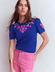 Monica Knitted T-Shirt-Blue Embroidery / Boden us