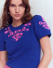 Monica Knitted T-Shirt-Blue Embroidery / Boden us
