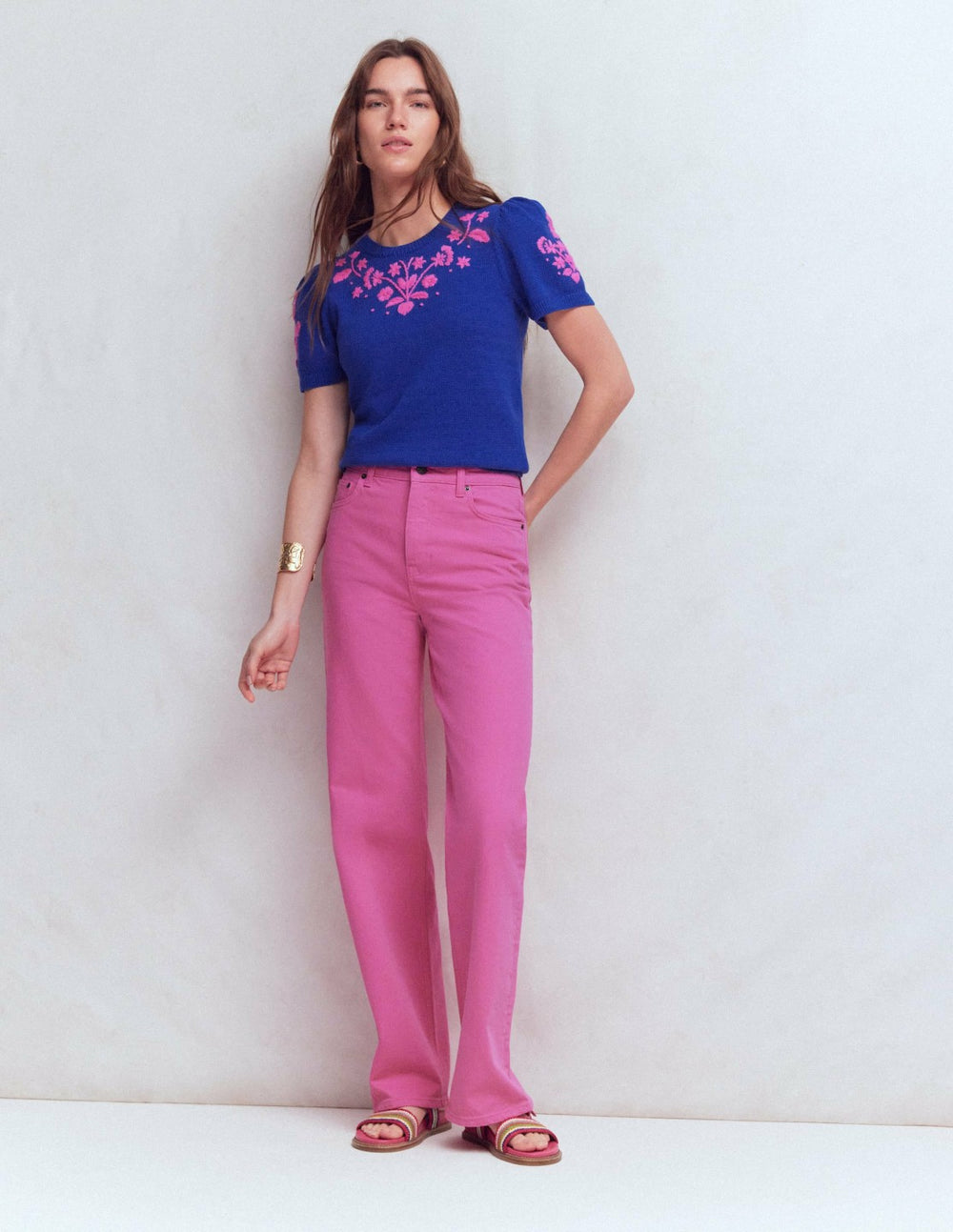 Monica Knitted T-Shirt-Blue Embroidery / Boden us