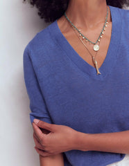 Agnes Linen V Neck T-Shirt-Solid Blue / Boden