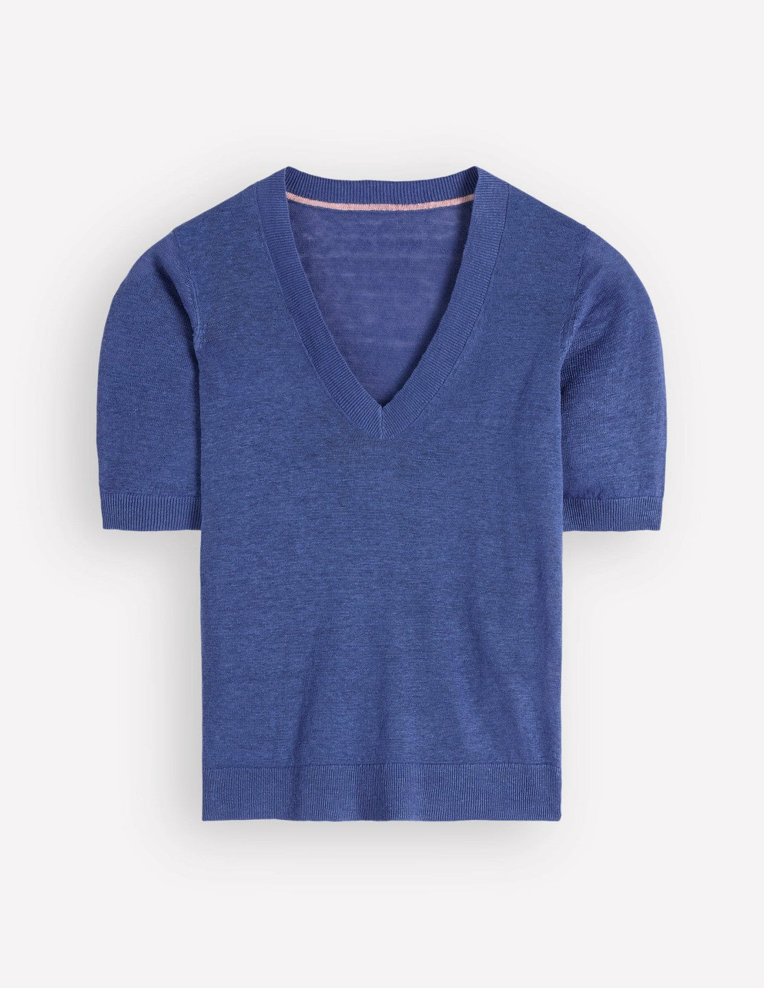 Agnes Linen V Neck T-Shirt-Solid Blue / Boden