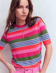 Agnes Linen Button T-Shirt-Multi Stripe / Boden Sale