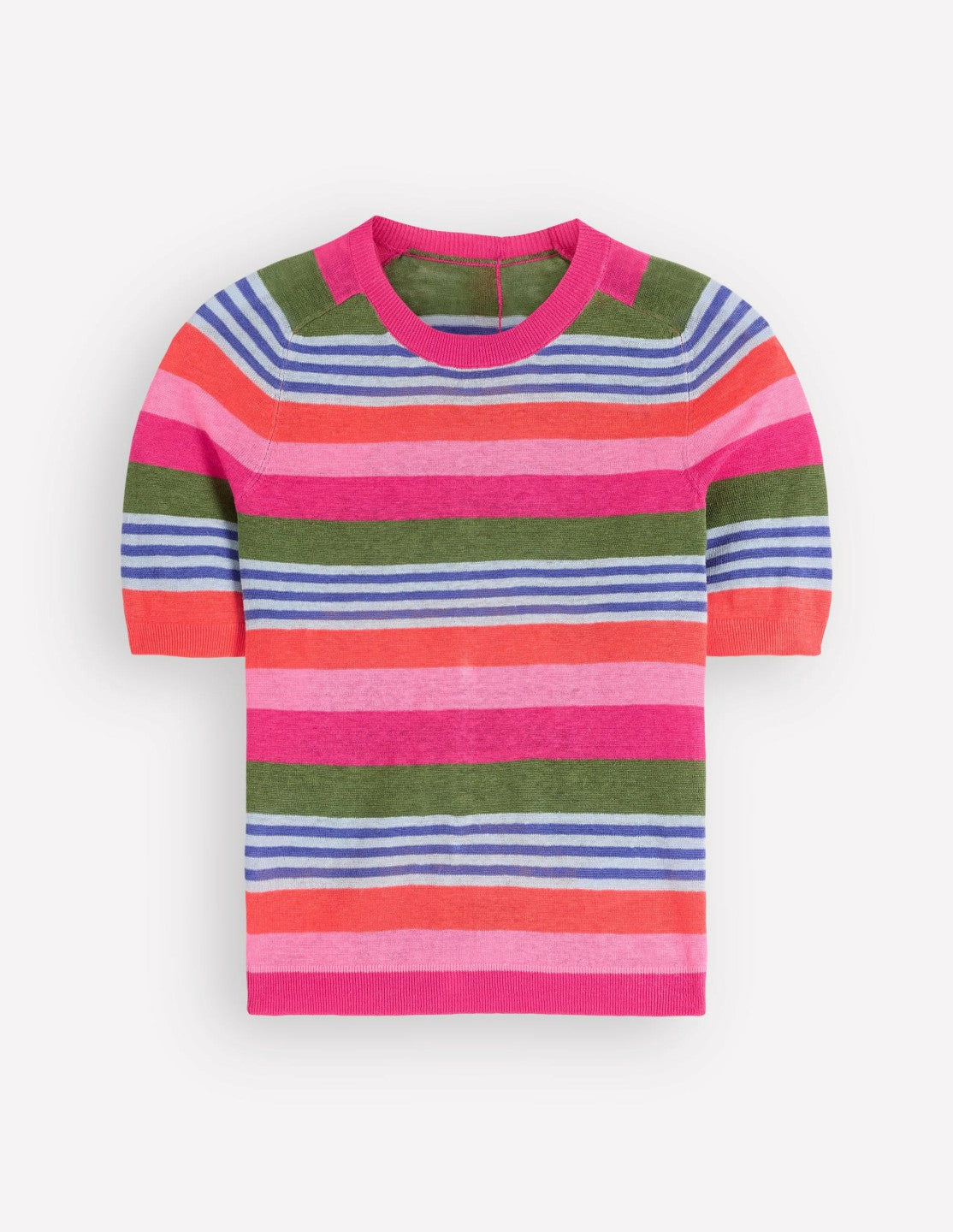 Agnes Linen Button T-Shirt-Multi Stripe / Boden Sale