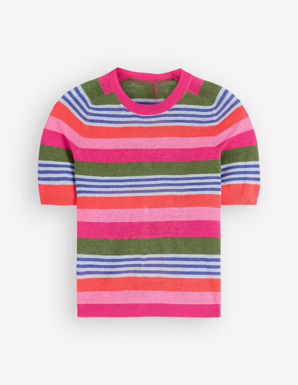 Agnes Linen Button T-Shirt-Multi Stripe / Boden Sale