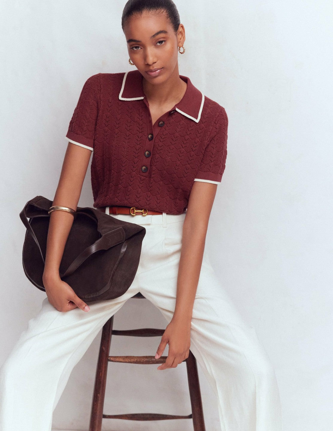 Pointelle Henley T-shirt-Rich Chestnut / Boden Online