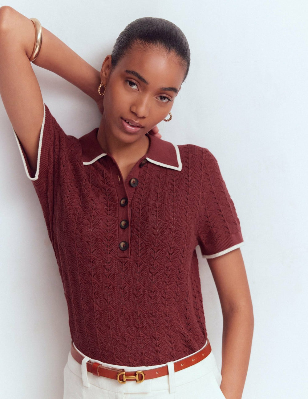 Pointelle Henley T-shirt-Rich Chestnut / Boden Online