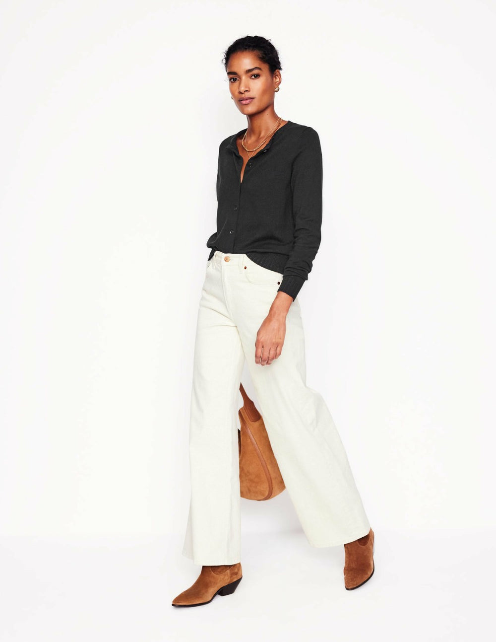 Emilia Cotton Crew Cardigan-Black / Boden Outlet