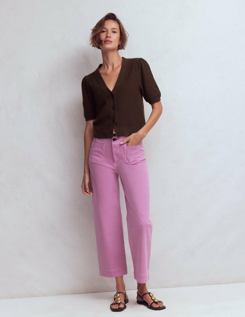 Hayley Cotton V-neck Cardigan-Espresso / Boden Discount