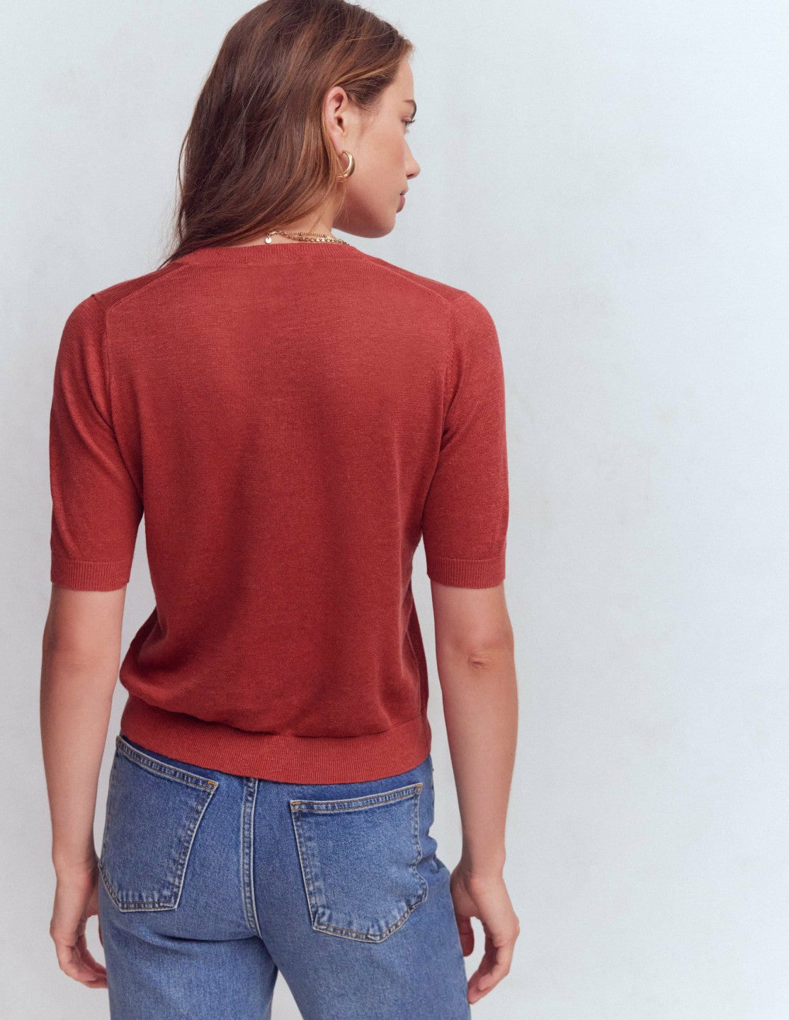 Agnes Linen V Neck T-Shirt-Burnt Orange / Boden us
