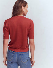 Agnes Linen V Neck T-Shirt-Burnt Orange / Boden us
