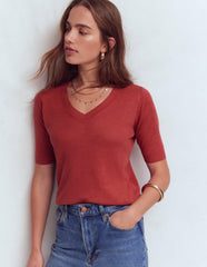 Agnes Linen V Neck T-Shirt-Burnt Orange / Boden us