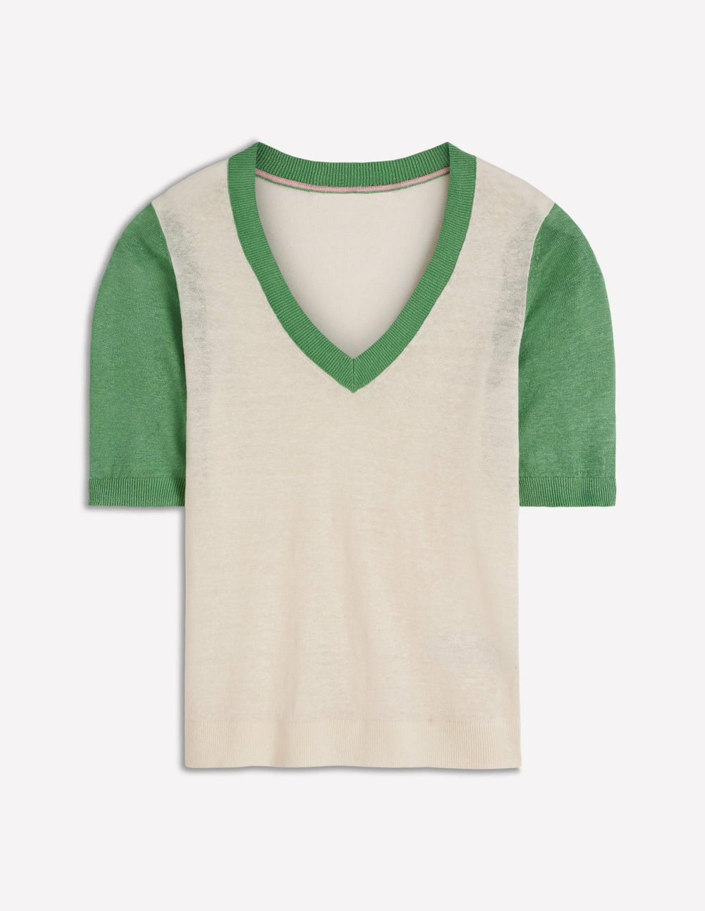 Agnes Linen V Neck T-Shirt-Ivory/ Green / Boden Sale