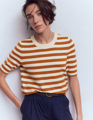 Emilia Cotton Crew T-shirt-Cognac/ Warm Ivory / Boden Online