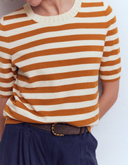 Emilia Cotton Crew T-shirt-Cognac/ Warm Ivory / Boden Online
