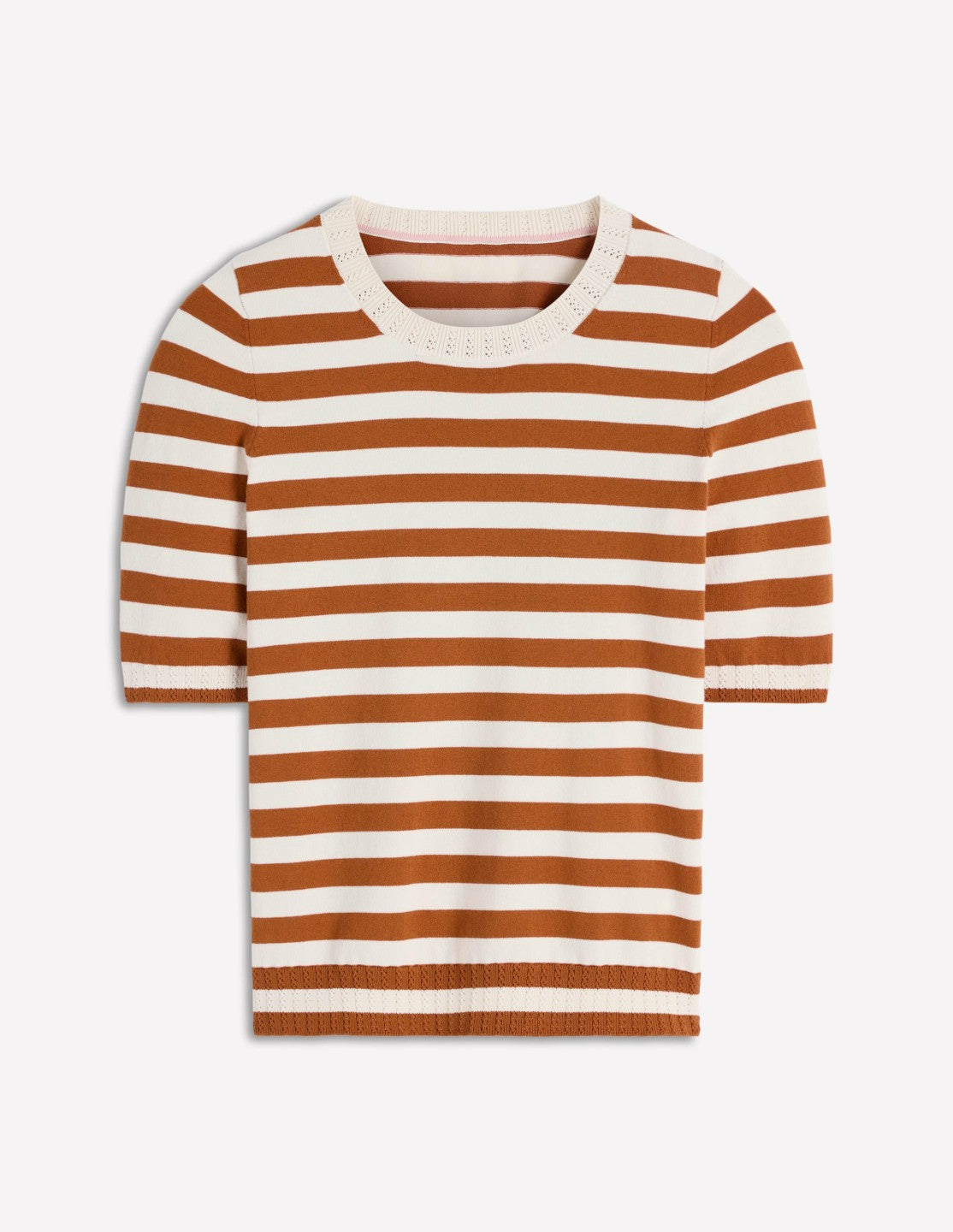 Emilia Cotton Crew T-shirt-Cognac/ Warm Ivory / Boden Online