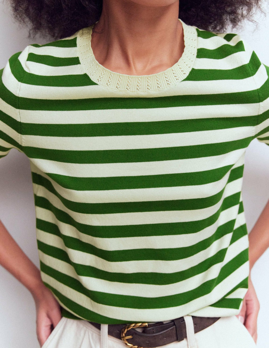 Emilia Cotton Crew T-shirt-Promenade Green/ Ivory Stripe / Boden us