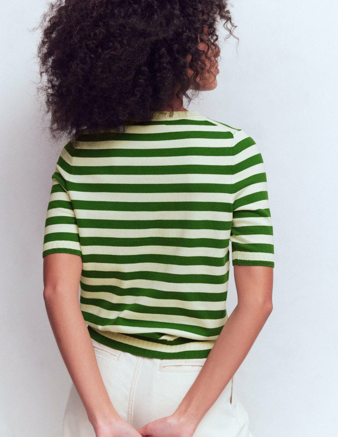 Emilia Cotton Crew T-shirt-Promenade Green/ Ivory Stripe / Boden us