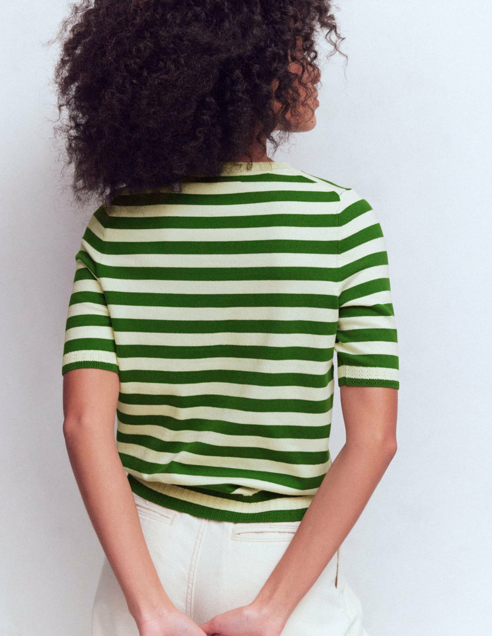 Emilia Cotton Crew T-shirt-Promenade Green/ Ivory Stripe / Boden us