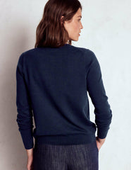 Emilia Cotton Crew Cardigan-Navy / Boden