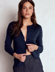 Emilia Cotton Crew Cardigan-Navy / Boden