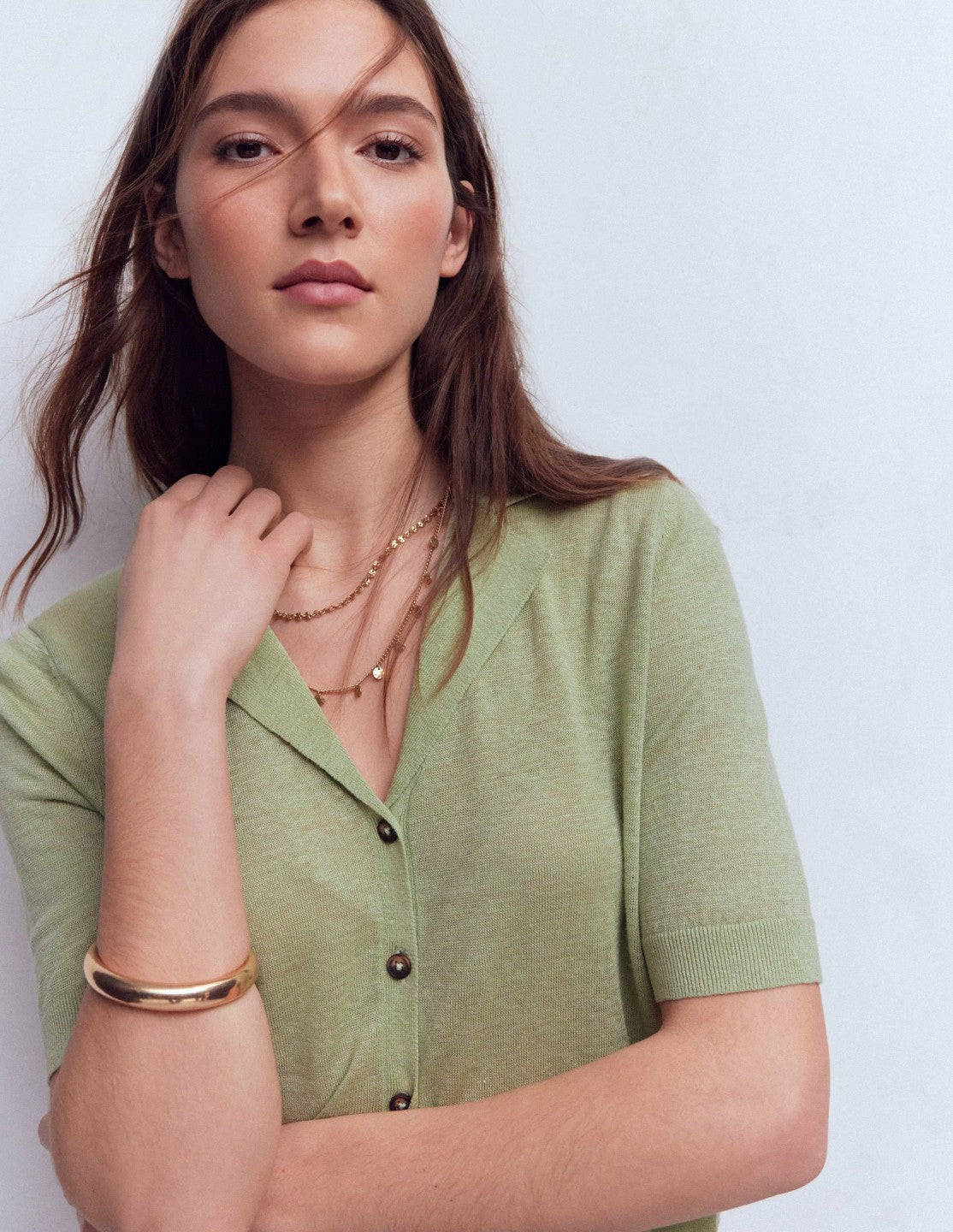 Agnes Collar Linen Cardigan-Green / Boden Sale