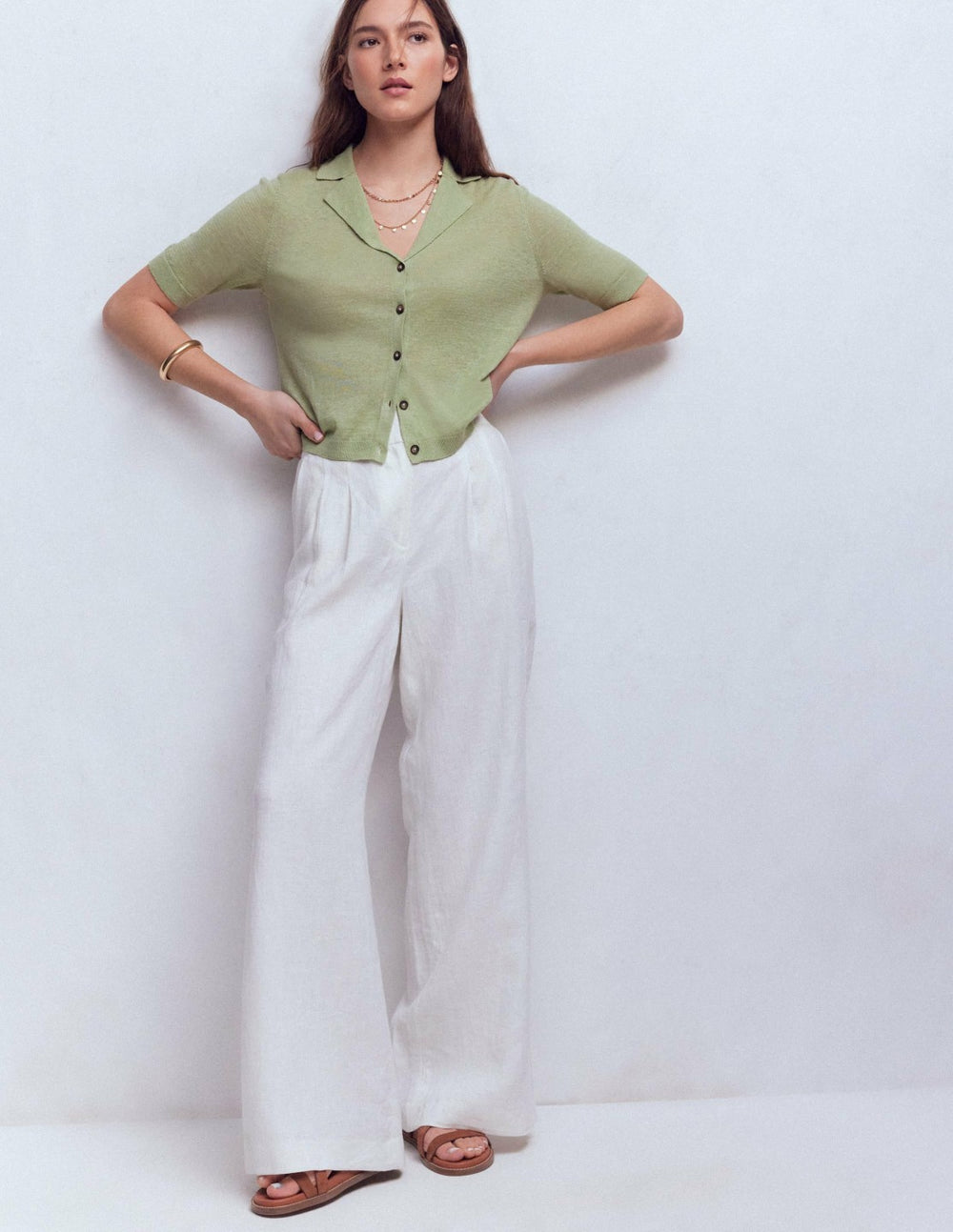 Agnes Collar Linen Cardigan-Green / Boden Sale