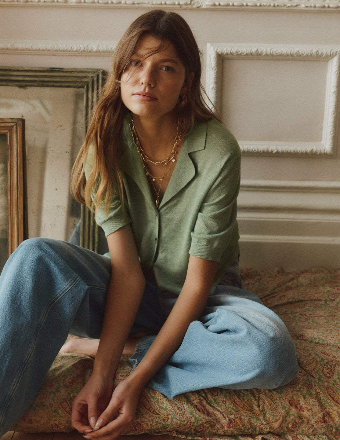 Agnes Collar Linen Cardigan-Green / Boden Sale