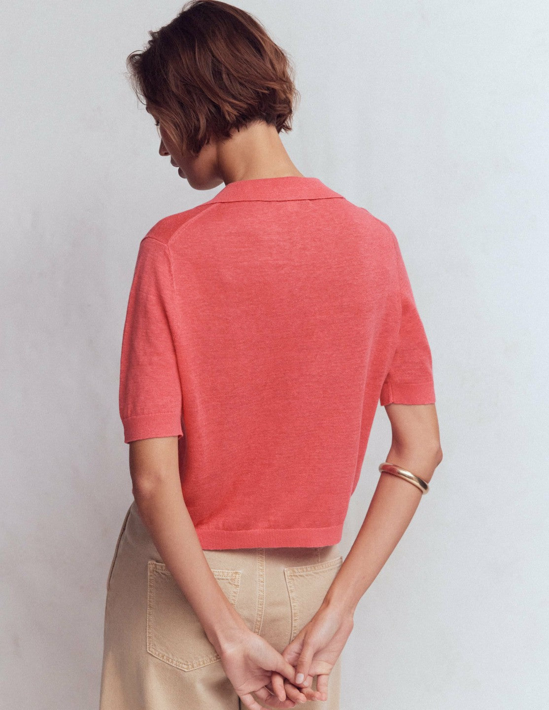 Agnes Collar Linen Cardigan-Coral / Boden Online