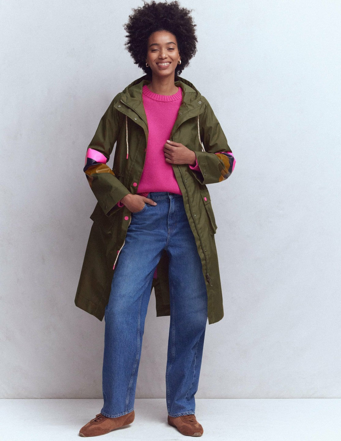 Striped Longline Rain Mac-Woodland Green Stripe / Boden On sale