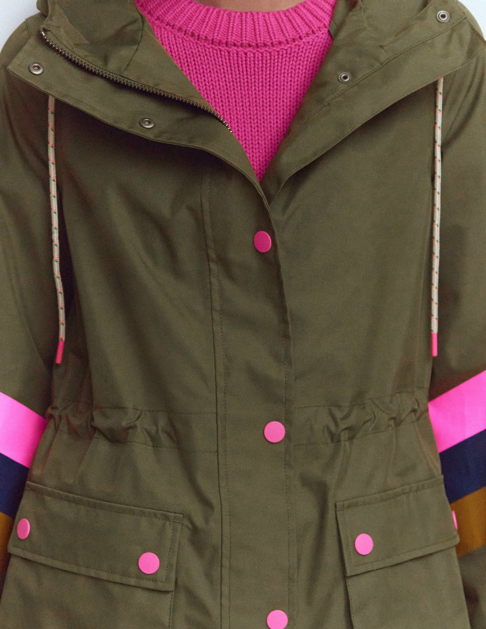 Striped Longline Rain Mac-Woodland Green Stripe / Boden On sale