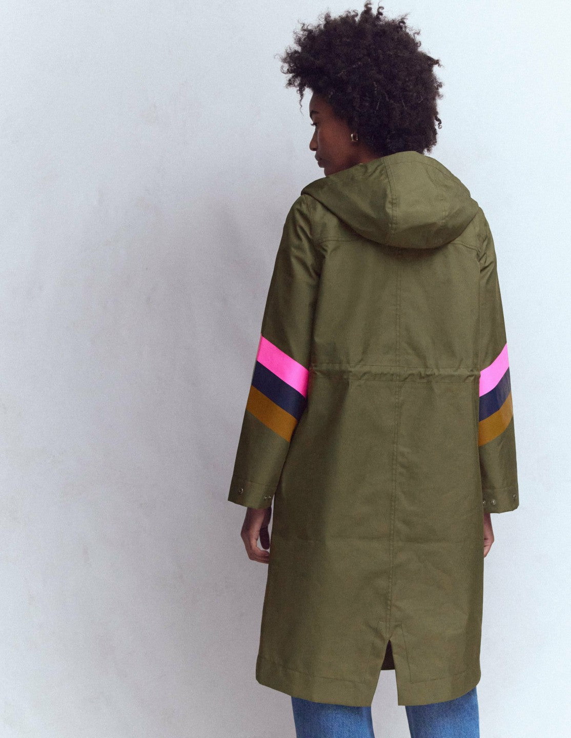 Striped Longline Rain Mac-Woodland Green Stripe / Boden On sale