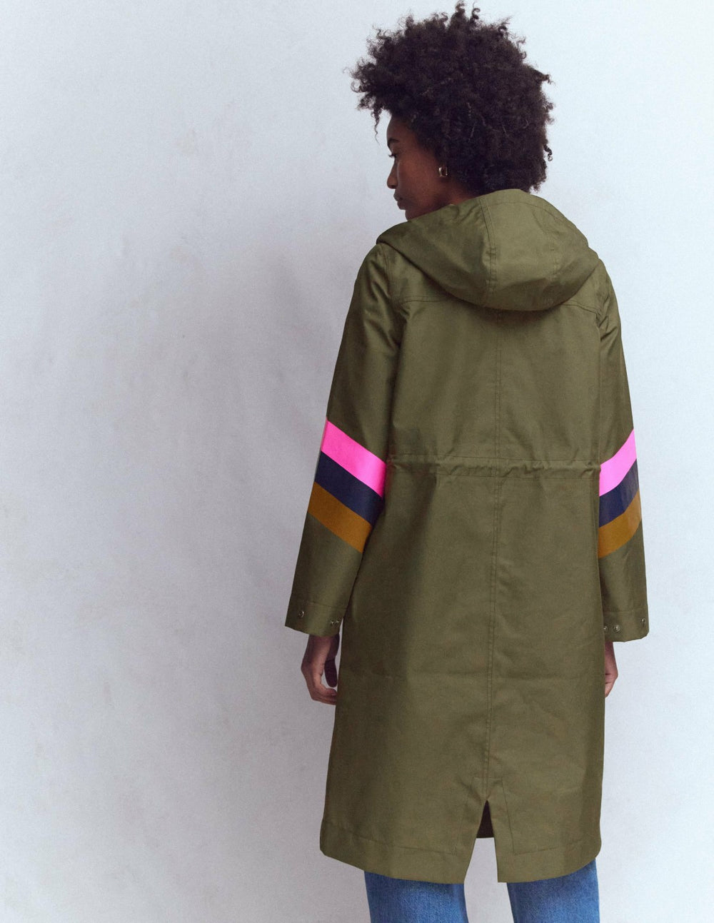 Striped Longline Rain Mac-Woodland Green Stripe / Boden On sale