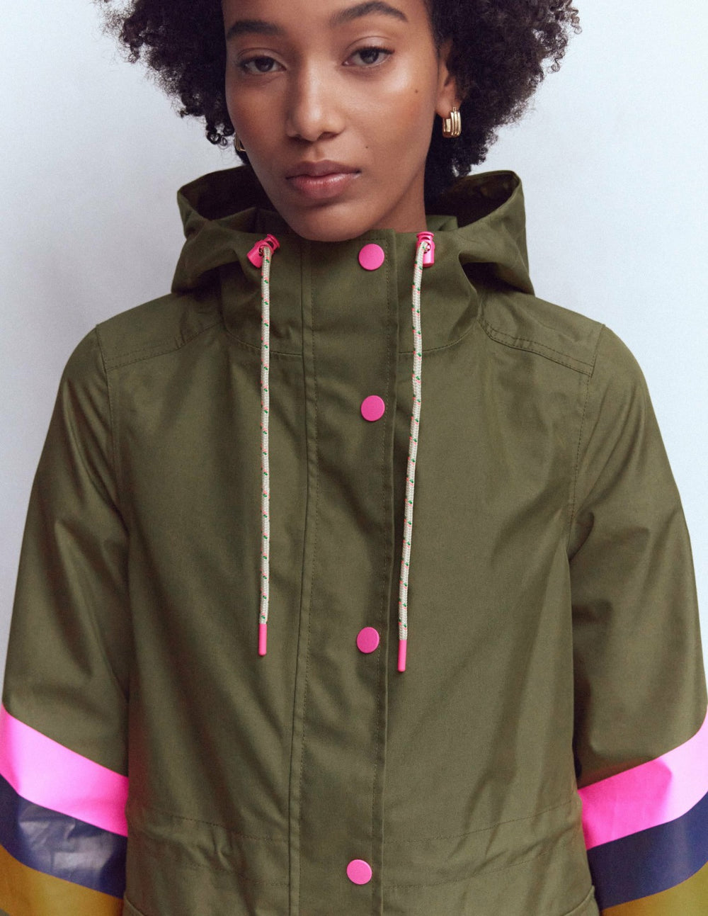 Striped Longline Rain Mac-Woodland Green Stripe / Boden On sale