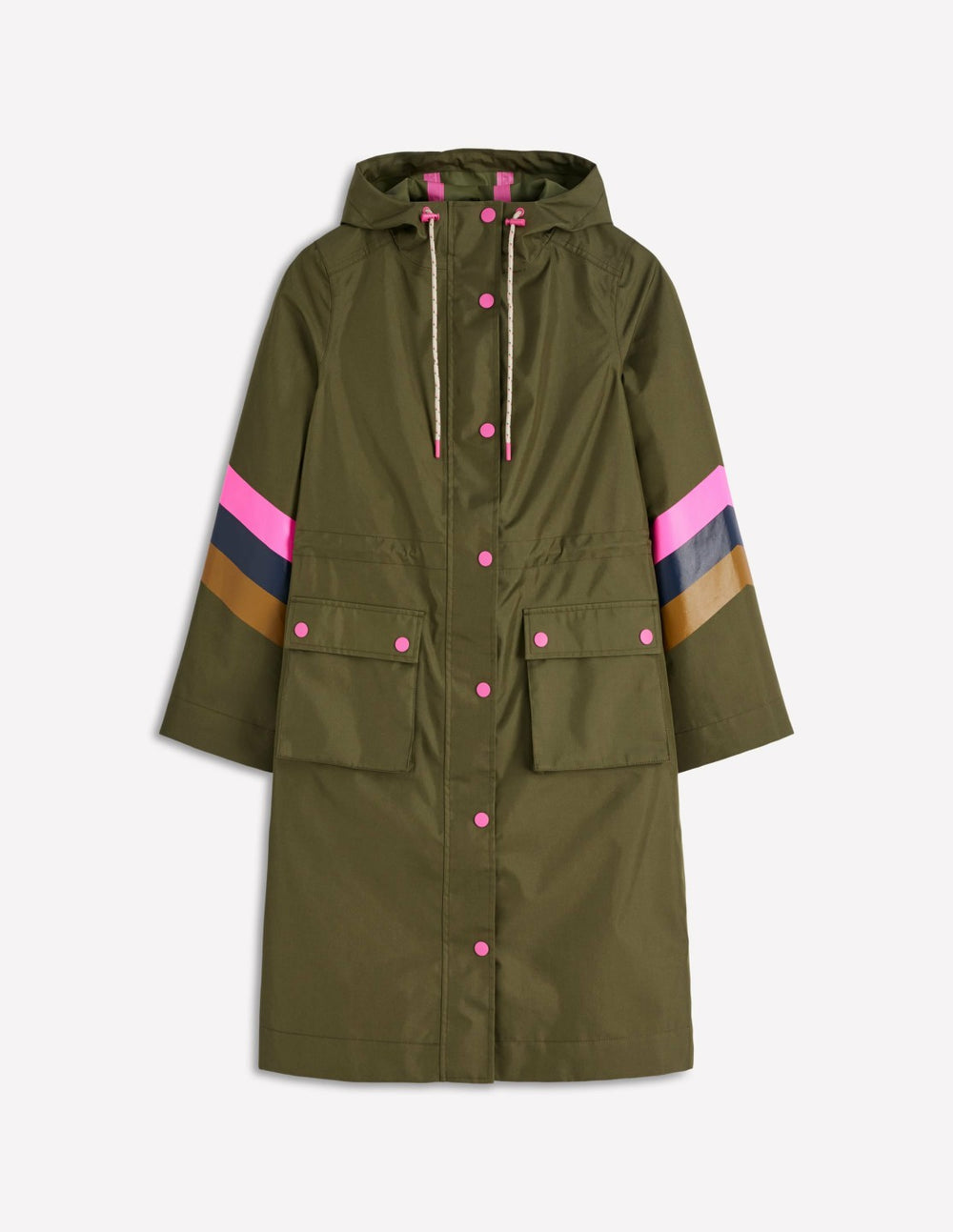 Striped Longline Rain Mac-Woodland Green Stripe / Boden On sale