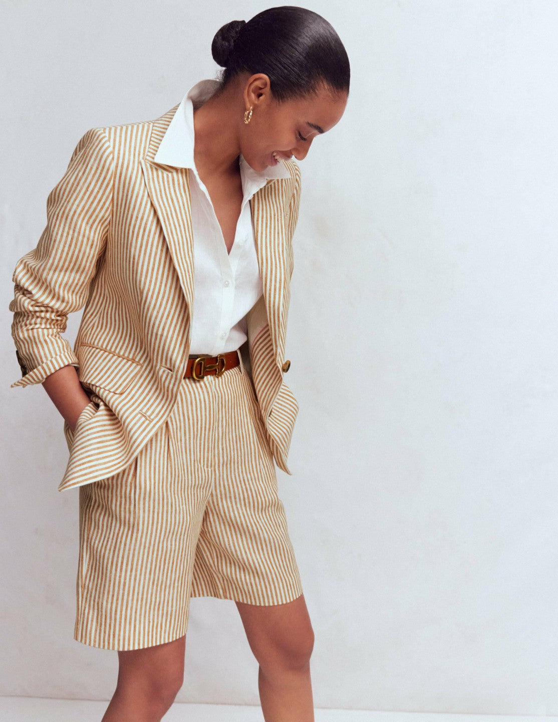 Stamford Linen Blazer-Brown, Ivory Ticking Stripe / Boden Sale