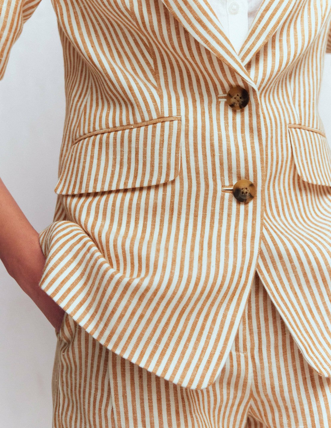 Stamford Linen Blazer-Brown, Ivory Ticking Stripe / Boden Sale