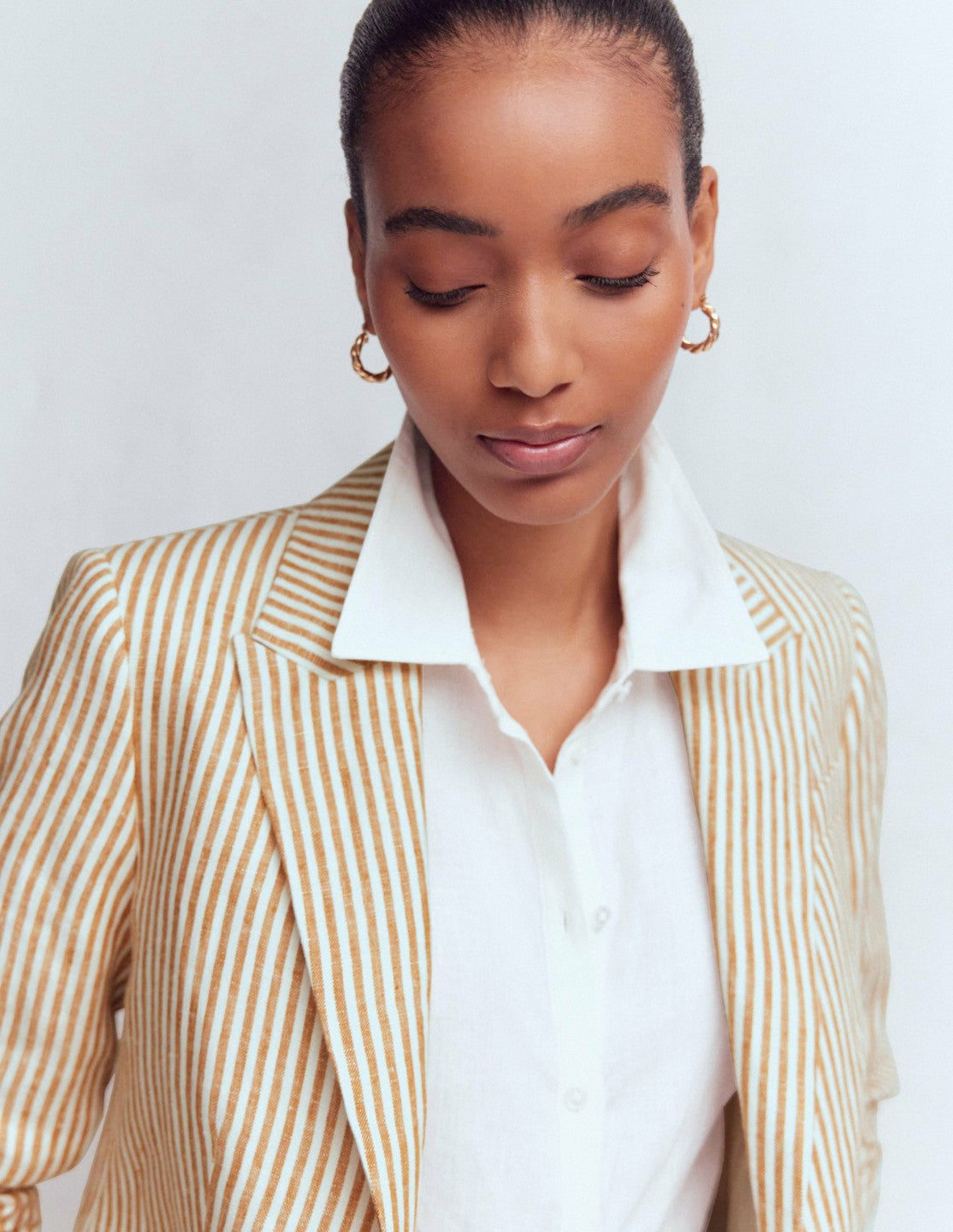 Stamford Linen Blazer-Brown, Ivory Ticking Stripe / Boden Sale