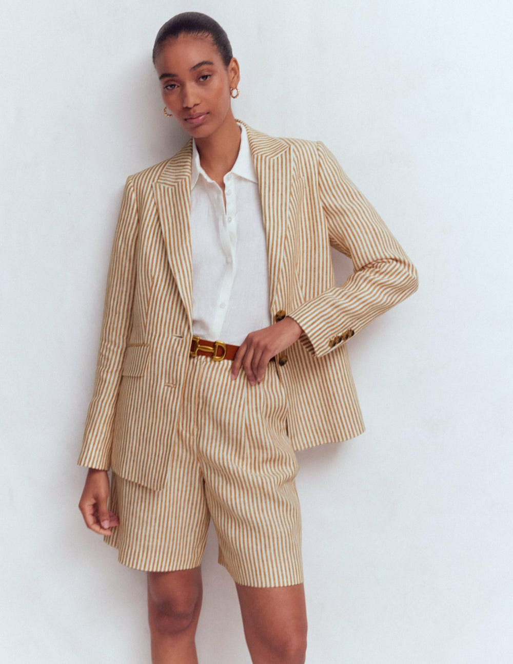 Stamford Linen Blazer-Brown, Ivory Ticking Stripe / Boden Sale