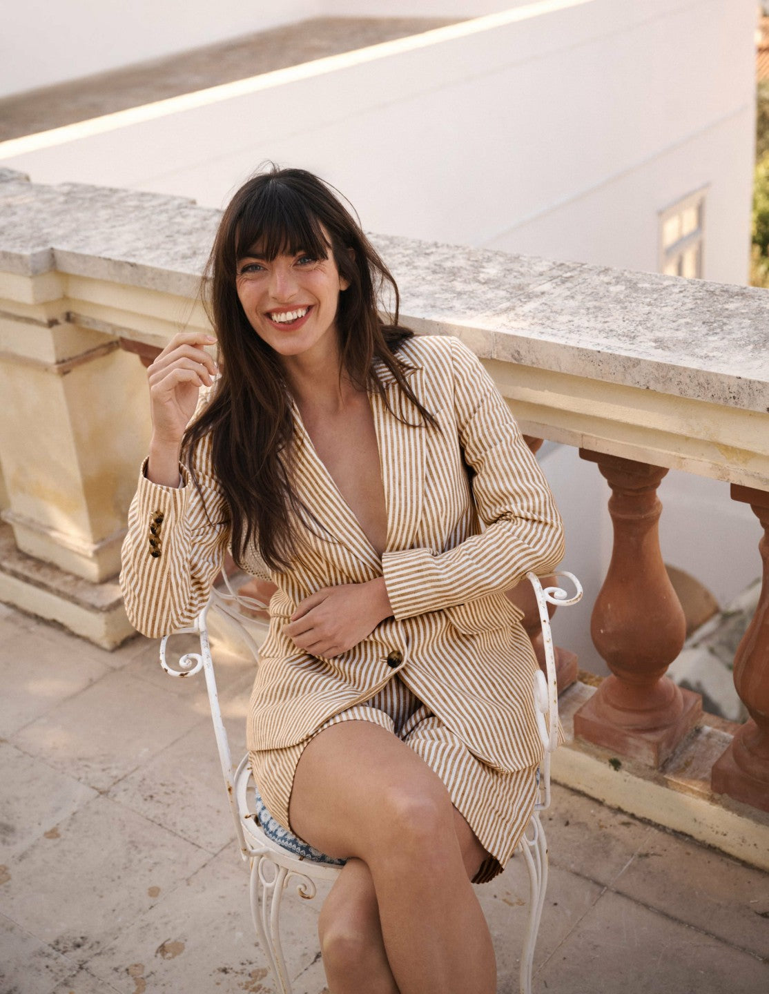 Stamford Linen Blazer-Brown, Ivory Ticking Stripe / Boden Sale