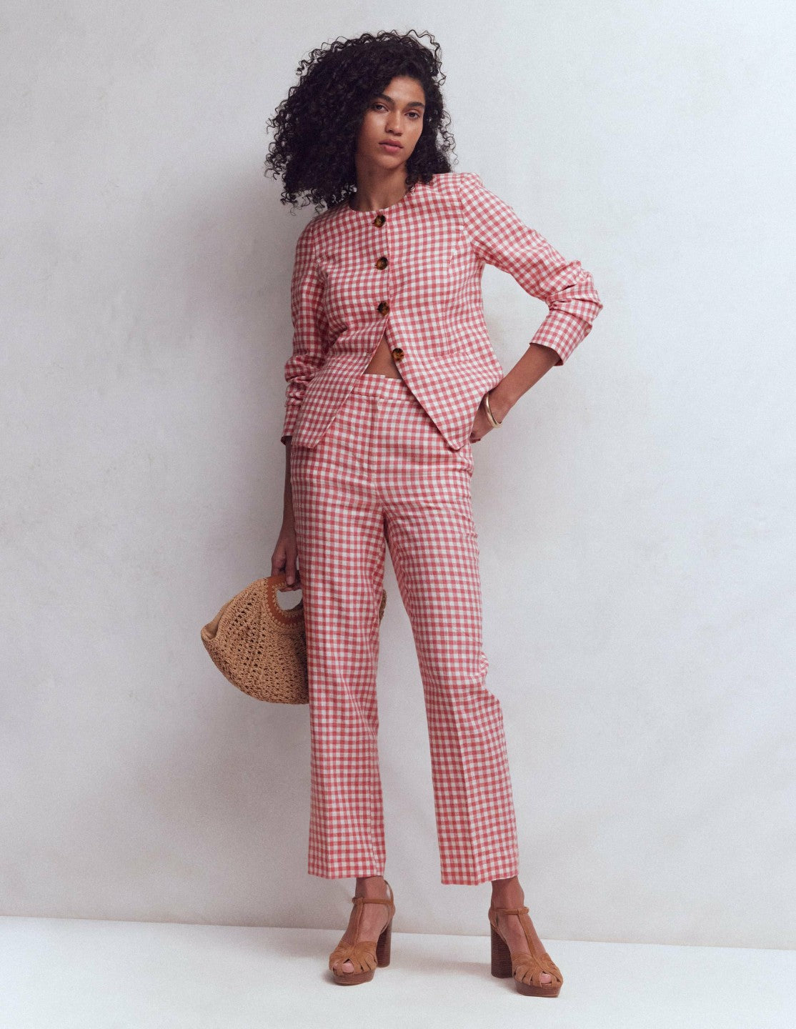 Hampstead Linen Blazer-Vintage Rose Gingham / Boden Outlet
