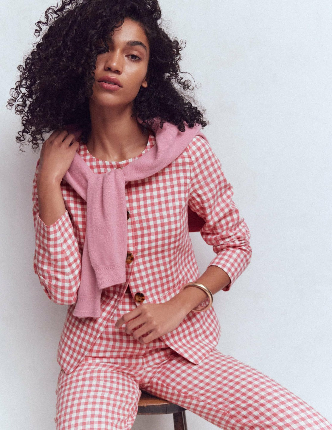 Hampstead Linen Blazer-Vintage Rose Gingham / Boden Outlet